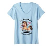 Femme Mon Cheval Amateur me Comprend, Mignon Poney Kawaii T-Shirt avec Col en V