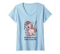 Femme Mon Cheval Amateur me Comprend, Mignon Poney Kawaii T-Shirt avec Col en V