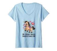 Femme Mon Cheval Amateur me Comprend, Mignon Poney Kawaii T-Shirt avec Col en V