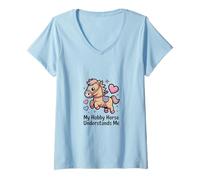 Femme Mon Cheval Amateur me Comprend, Mignon Poney Kawaii T-Shirt avec Col en V