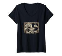 Femme Mon Cheval Mange Mieux Que Moi Directeur d'écurie équestre T-Shirt avec Col en V