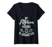 Femme Mon Chien Afghan Vous Juge, Chien Afghan T-Shirt avec Col en V