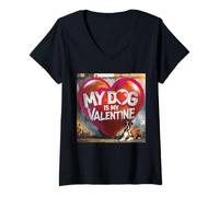 Femme Mon Chien est ma Saint-Valentin Boxer Street Graffiti T-Shirt avec Col en V