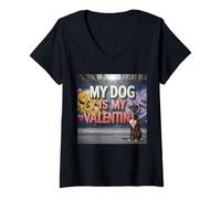 Femme Mon Chien est Mon Amoureux des Chiens Great Dane Street Graffiti pour la Saint-Valentin T-Shirt avec Col en V