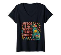 Femme Mon chien est mon compagnon de voyage préféré | Mode de vie T-Shirt avec Col en V