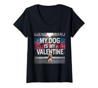 Femme Mon Chien est Mon Graffiti de Rue du Yorkshire Terrier pour la Saint-Valentin T-Shirt avec Col en V