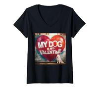 Femme Mon Chien est Mon Graffiti de Rue Samoyed pour la Saint-Valentin T-Shirt avec Col en V