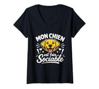 Femme Mon Chien est très Sociable T-Shirt avec Col en V
