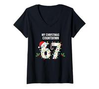 Femme Mon Compte à rebours de Noël 67 lumières de Noël Père Noël T-Shirt avec Col en V