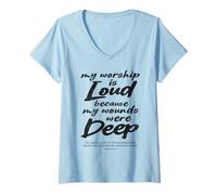 Femme Mon culte est Fort Parce Que Mes blessures étaient des versets bibliques Profonds T-Shirt avec Col en V