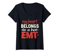 Femme Mon cœur Appartient à Un ambulancier médical Qui Bat Le cœur pour la Saint-Valentin T-Shirt avec Col en V