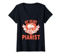 Femme Mon Cœur Appartient à Un Pianiste Amour Musique T-Shirt avec Col en V