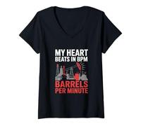 Femme Mon cœur bat à BPM Oilfield Roughneck, ouvrier de la plate-forme pétrolière T-Shirt avec Col en V