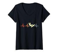Femme Mon cœur bat pour le kitesurf Vintage Heartbeat T-Shirt avec Col en V