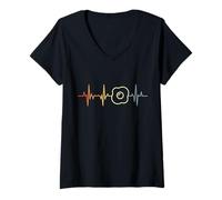 Femme Mon cœur bat pour les œufs Fréquence cardiaque T-Shirt avec Col en V