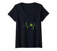 Femme Mon cœur Bat végétalien T-Shirt avec Col en V
