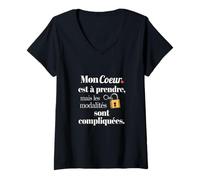 Femme Mon cœur est à Prendre Fan Humour Saint Valentin Tee T-Shirt avec Col en V