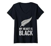 Femme Mon cœur est entièrement Noir argenté Fern T-Shirt avec Col en V