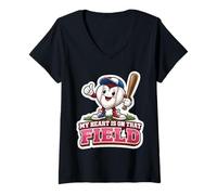 Femme Mon cœur est sur ce Terrain de Baseball, Maman, Maman, Maman, Maman, fière T-Shirt avec Col en V