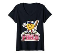 Femme Mon cœur est sur ce Terrain, Maman de Softball, Maman fière, Maman T-Shirt avec Col en V