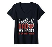 Femme Mon cœur est tourné vers ce Terrain de Football, Papa T-Shirt avec Col en V