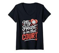 Femme Mon cœur est tourné vers ce Terrain de Volley-Ball T-Shirt avec Col en V