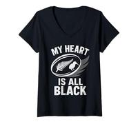 Femme Mon cœur est Tout Noir argenté Fern Kiwi T-Shirt avec Col en V