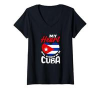 Femme Mon cœur Sera Toujours inscrit dans l'héritage des Racines de Cuba T-Shirt avec Col en V