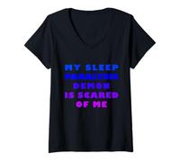 Femme Mon démon de paralysie du Sommeil a Peur de Moi T-Shirt avec Col en V
