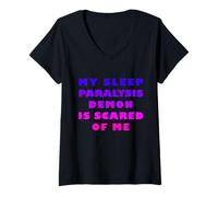 Femme Mon démon de paralysie du Sommeil a Peur de Moi T-Shirt avec Col en V