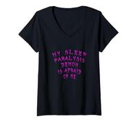 Femme Mon démon de paralysie du Sommeil a Peur de Moi T-Shirt avec Col en V