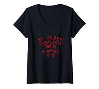 Femme Mon démon de paralysie du Sommeil a Peur de Moi T-Shirt avec Col en V