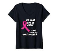 Femme Mon Dernier Jour De Chimio A Été Difficile, mais J'Ai Été T-Shirt avec Col en V