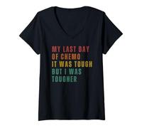 Femme Mon Dernier Jour De Chimio A Été Difficile, mais J'Ai Été T-Shirt avec Col en V