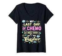 Femme Mon dernier Jour de Chimio Aujourd'hui, j'étais Une guerrière Plus coriace Contre Le Cancer T-Shirt avec Col en V