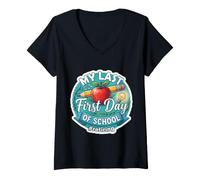 Femme Mon dernier Premier Jour d'école Retraite des Enseignants T-Shirt avec Col en V