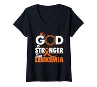 Femme Mon Dieu est Plus Fort Que la leucémie - Sensibilisation à la leucémie T-Shirt avec Col en V