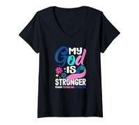 Femme Mon Dieu est Plus Fort Que Le Cancer de la thyroïde T-Shirt avec Col en V