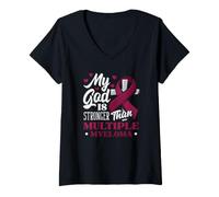 Femme Mon Dieu est Plus Fort qu'un chrétien de Sensibilisation au myélome Multiple T-Shirt avec Col en V