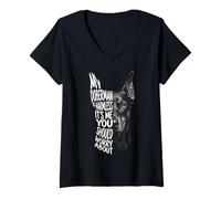 Femme Mon Doberman est Un propriétaire de Chien drôle et Inoffensif T-Shirt avec Col en V