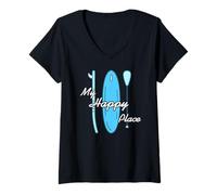 Femme Mon Endroit préféré Paddle sur l’Eau Nature T-Shirt avec Col en V