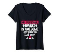 Femme Mon entraîneur personnel est génial mais je ne peux pas compter sur Funny Gym T-Shirt avec Col en V