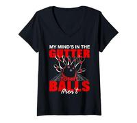 Femme Mon Esprit est dans Le caniveau mais Mes Boules ne sont Pas des Chemises de Bowling T-Shirt avec Col en V