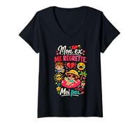 Femme Mon ex me Regrette, Pas d'humour, d'amour. T-Shirt avec Col en V