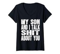 Femme Mon fils et moi parlons de toi, papa, maman, père, mère, drôle T-Shirt avec Col en V