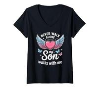 Femme Mon Fils Marche avec Moi à la mémoire de ma mère en deuil T-Shirt avec Col en V