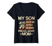 Femme Mon fils, mon soldat, ma fierté, mon héros, ma fière maman T-Shirt avec Col en V