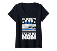 Femme Mon Flic préféré m'appelle Mom of Police T-Shirt avec Col en V