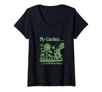 Femme Mon Jardin avec des Plantes sont ma thérapie de résilience T-Shirt avec Col en V