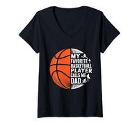 Femme Mon Joueur de Basket-Ball préféré m'appelle Papa de Basket-Ball T-Shirt avec Col en V